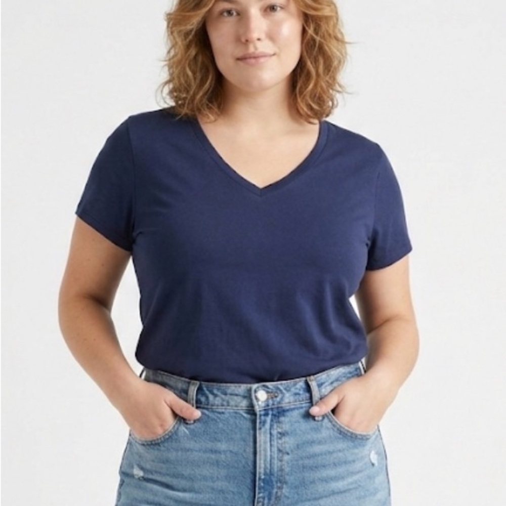 Quince Navy Blue V-Neck T-Shirt Size XL Cotton Modal Blend